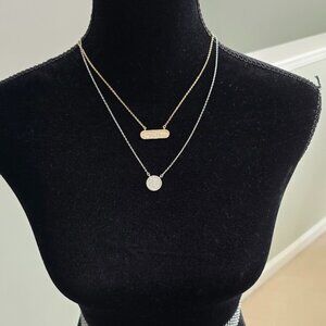 WHBM Pave Crystals Mixed Metals Gold & Silver Double Strand Necklace